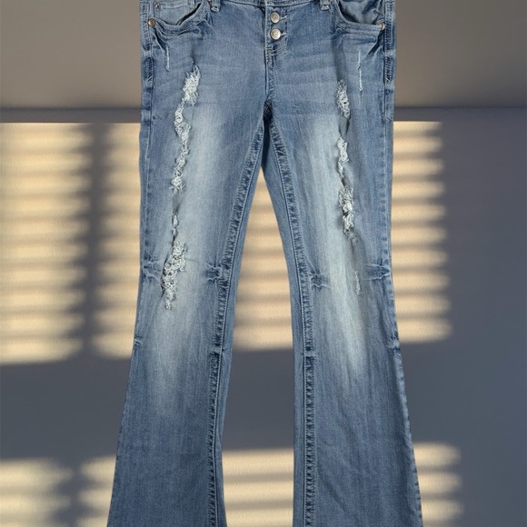 Vanity Y2K Low Rise Blue Distressed Jeans Fancy Pockets Premium Collection 29 - Picture 2 of 13